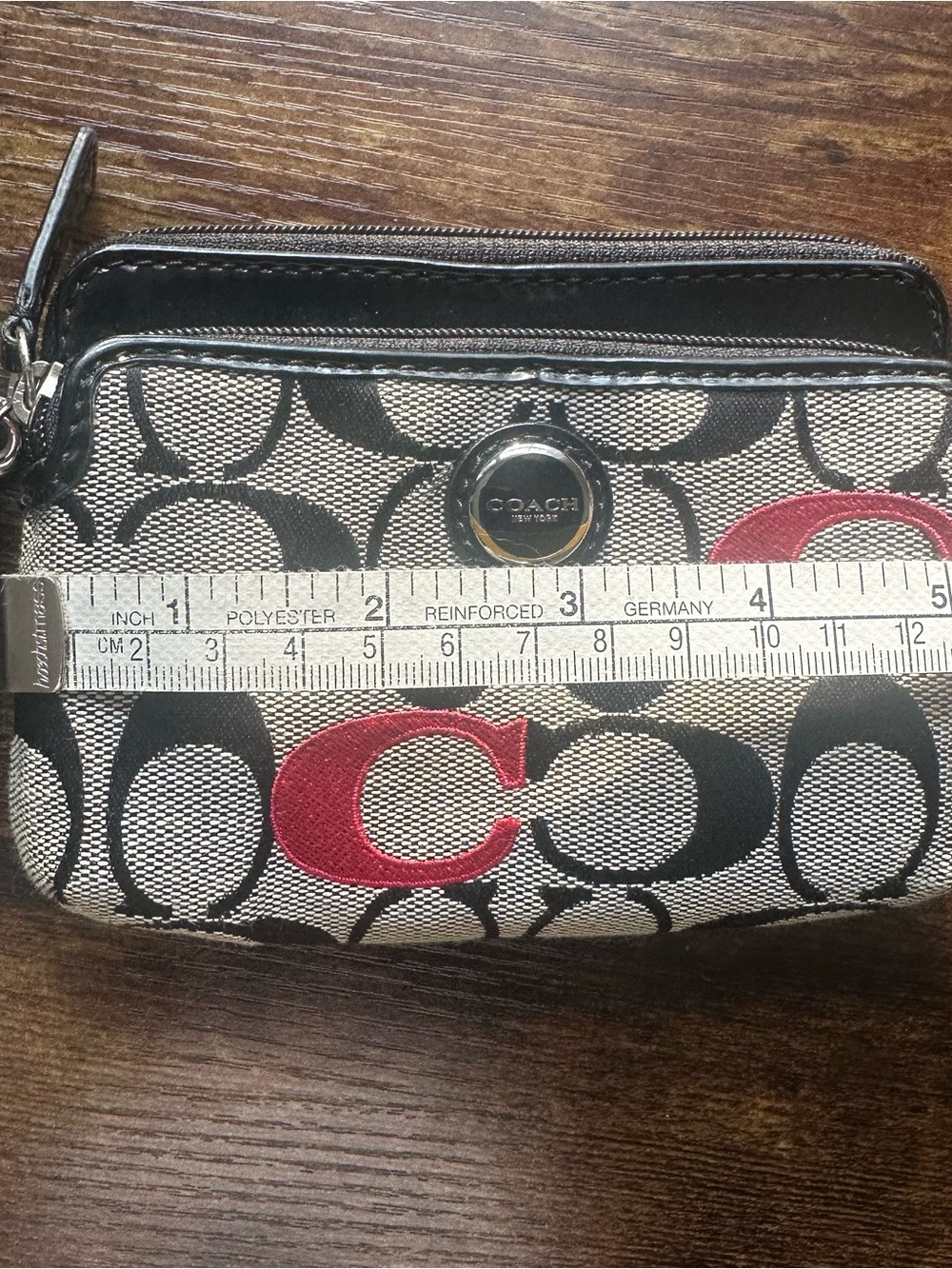 Coach Poppy Signature Jacquard Wristlet black, gray & red C accent - Picture 6 of 6